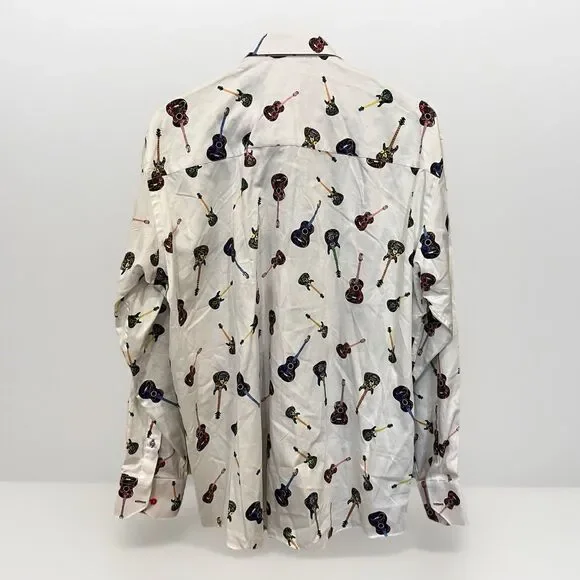 Mens Claudio Lugli Couture Guitar White Pink All Over Print Shirt New 3XL - Picture 6 of 8